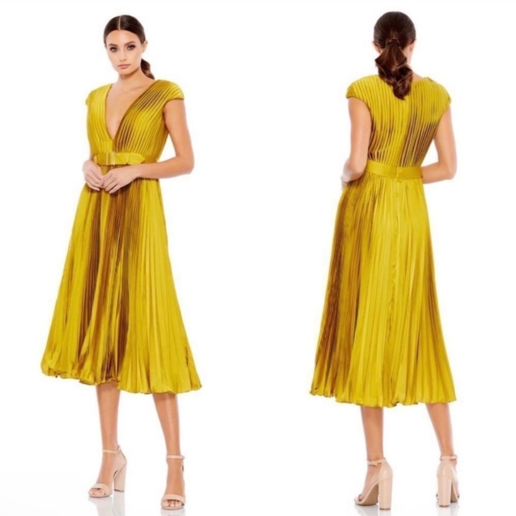 Nwt Ieena For Mac Duggal Pleated Midi Dress Women Vneck Cap Sleeve 26483